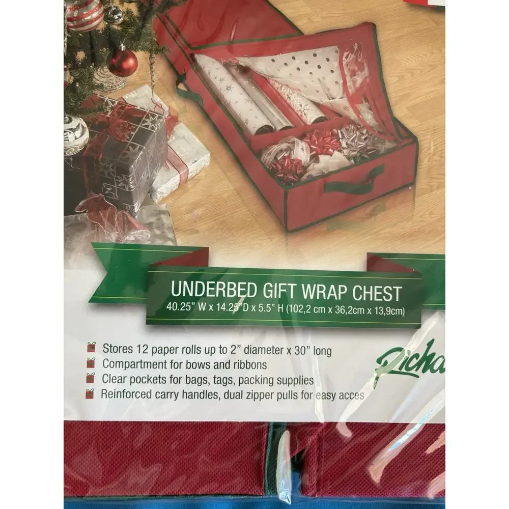 RICHARDS Christmas Holiday Organizer Underbed Gift Wrap Supply Storage Chest NEW